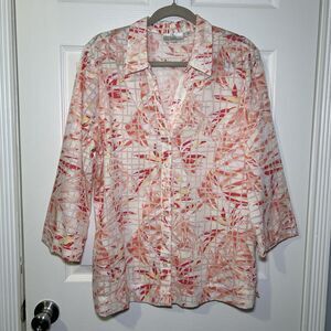 Studio Works Shirt Women's XL Pink Multicolor Geometric Button Front 3/4 Sleeve